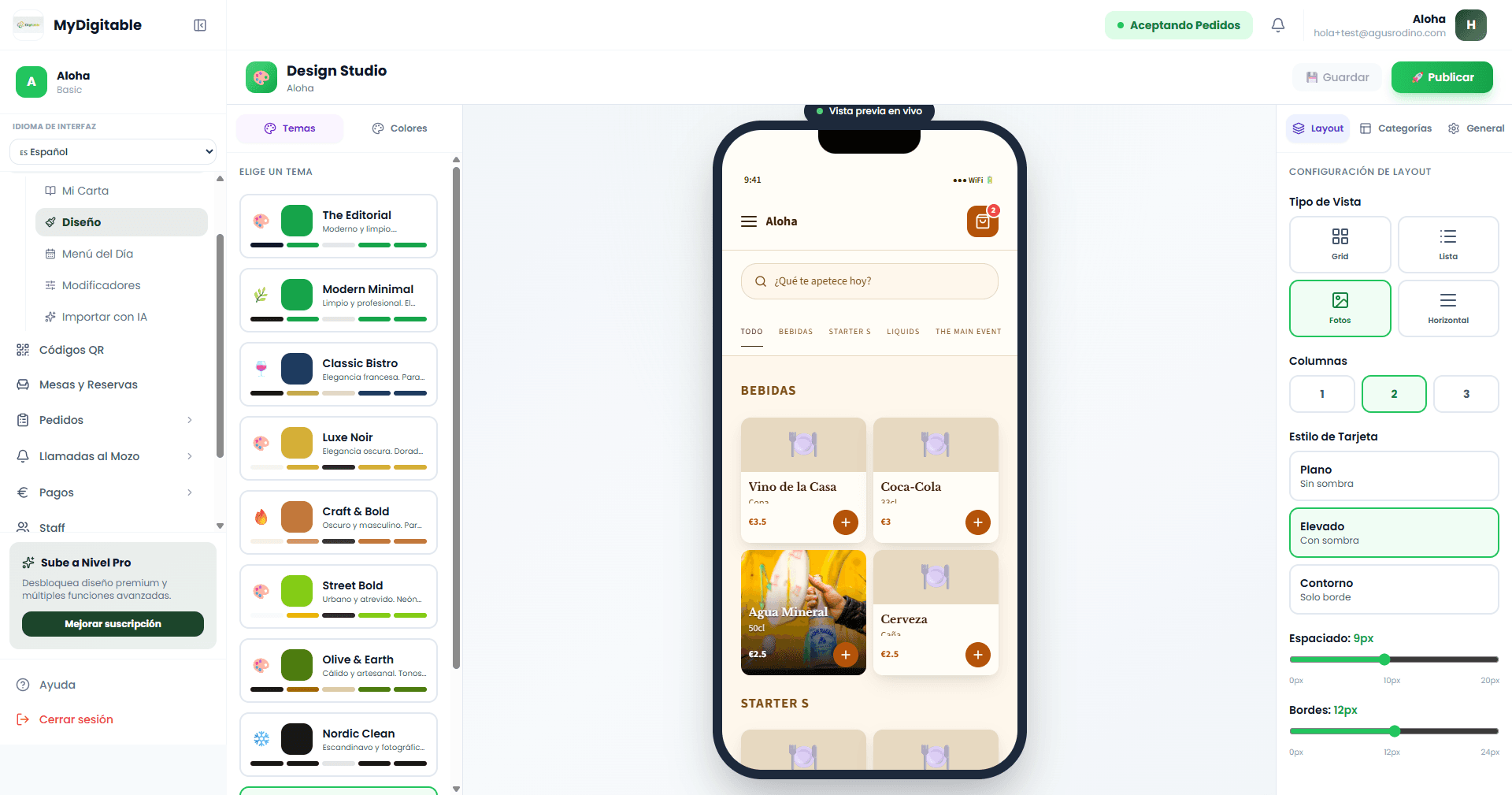 Editor de diseño de carta