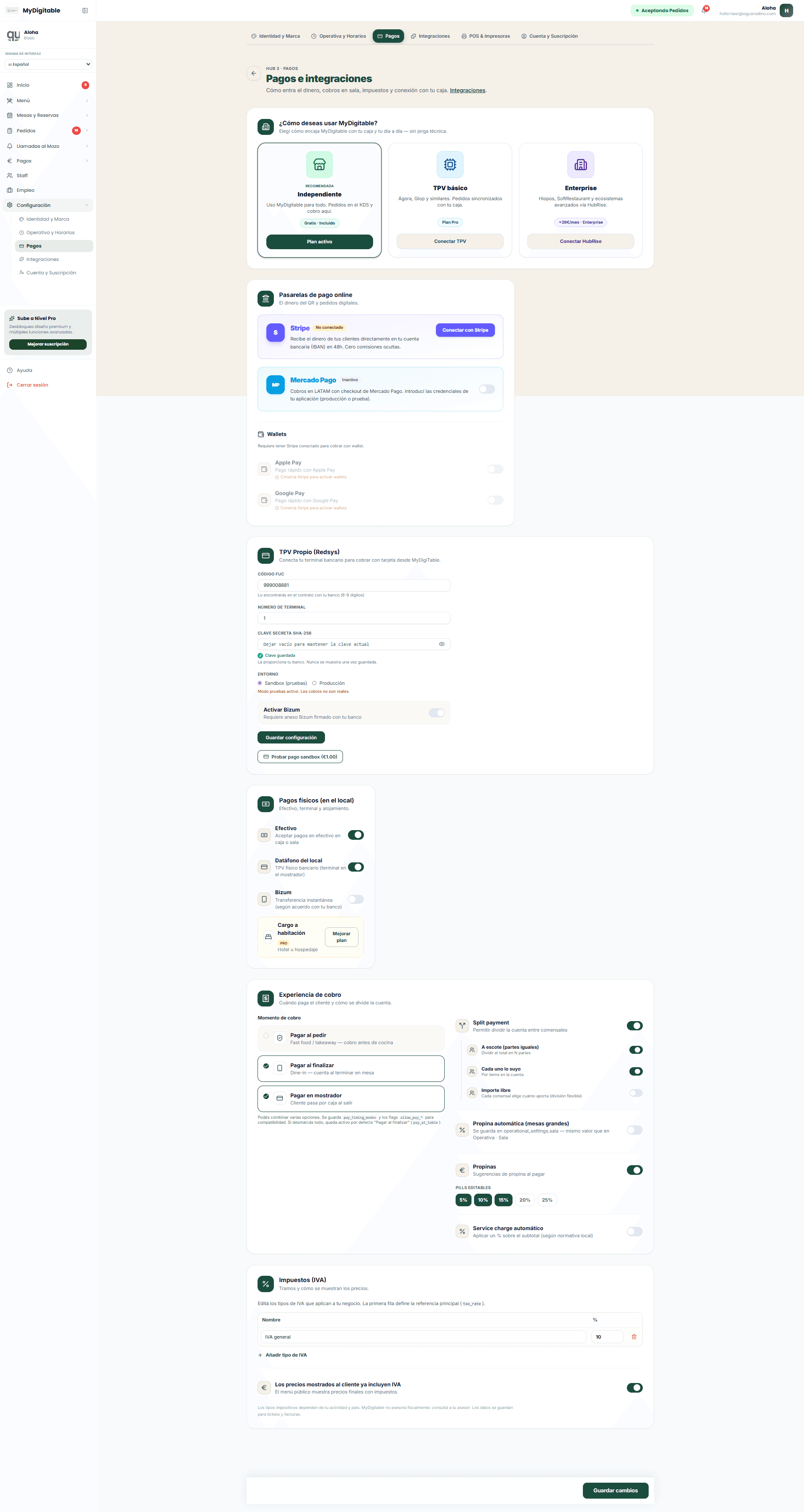 Configuración de métodos de pago